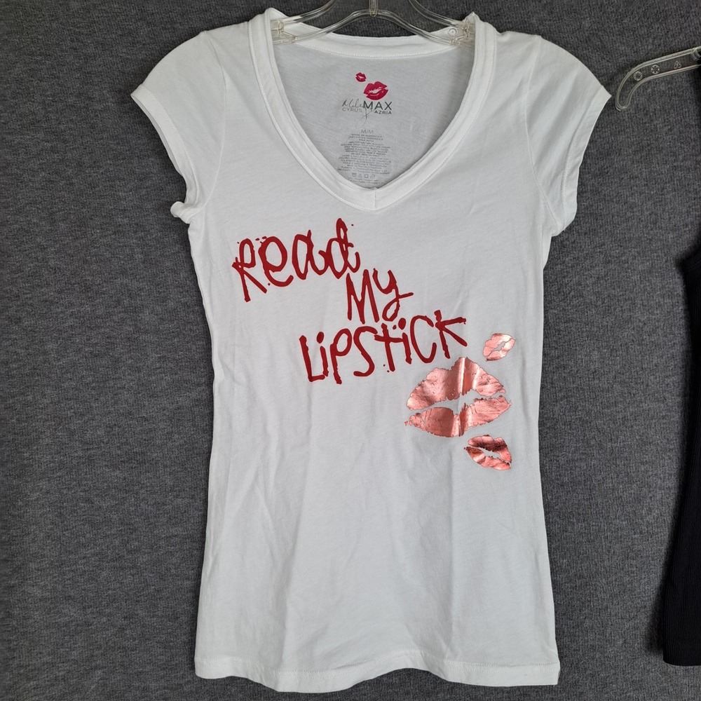 Miley Cyrus Max Azria White V Neck T Shirt Read My Lipstick Y2K Size M‎